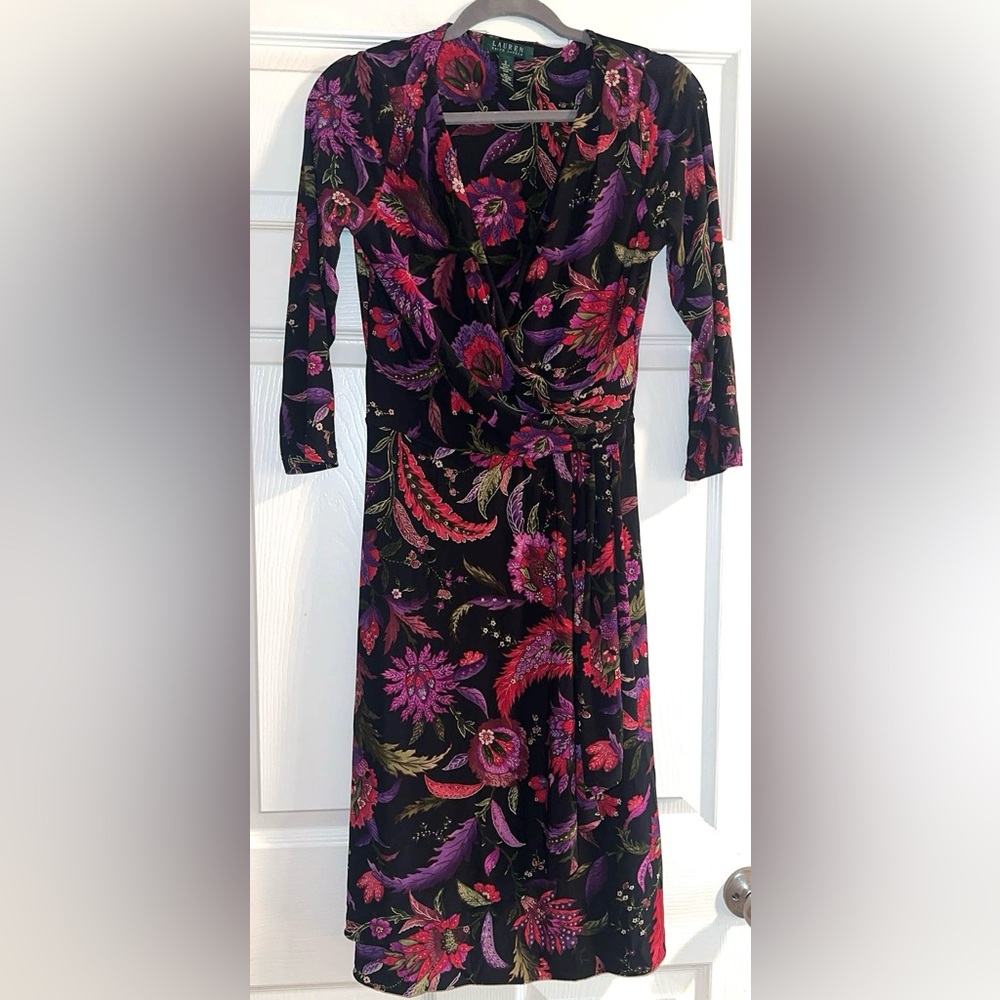 Lauren Ralph Lauren 3/4 Sleeve Faux Wrap Dress